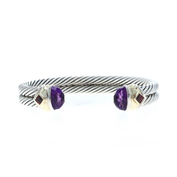 David Yurman Renaissance Amethyst Rhodolite Garnet Cuff Bracelet 5 3/4" - 925 - Picture 1 of 6